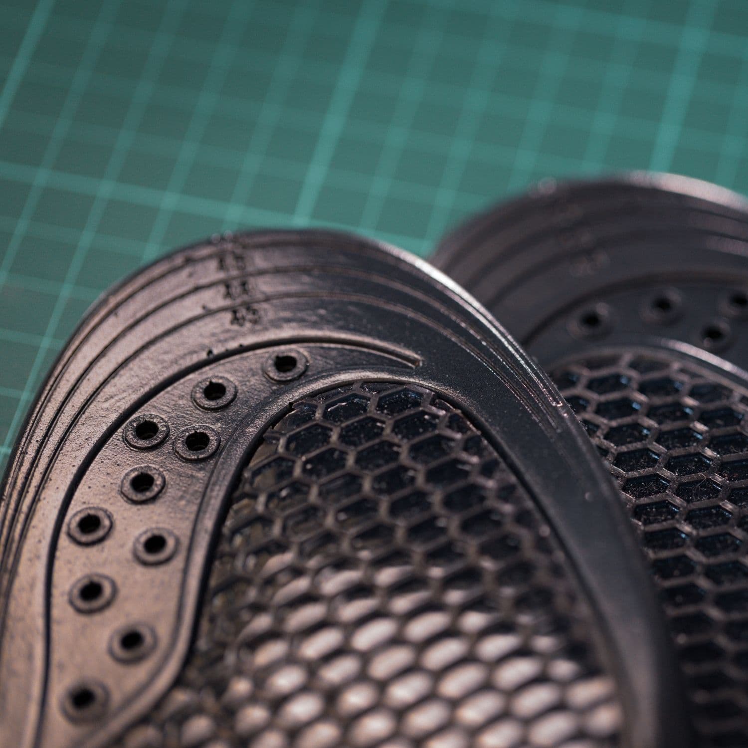 Close-up of the ventilated forefoot and trim guides beneath a HeelBase Stance insole