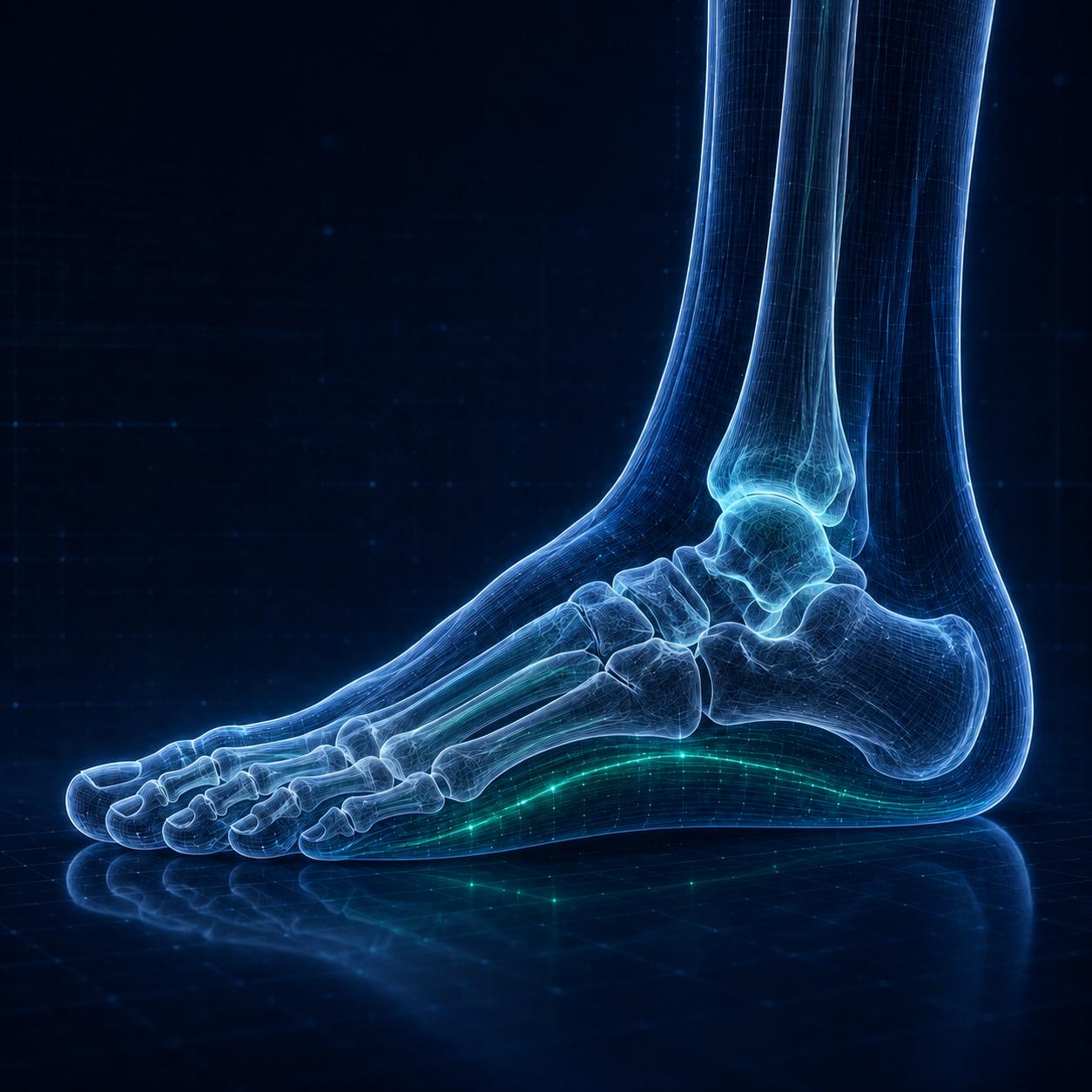 Side-view anatomical illustration of a foot with a high arch highlighted