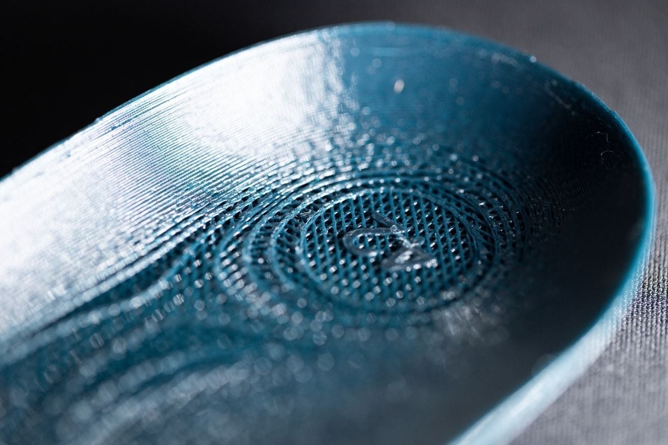 Close-up of the 11.3mm deep heel cup in a HeelBase Drive 3D-printed pickleball insole