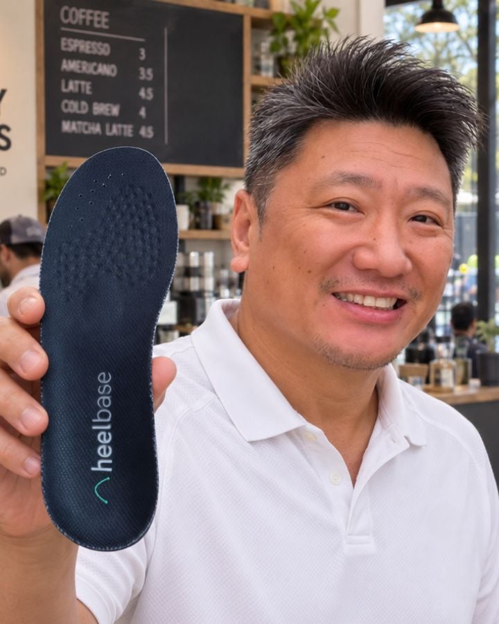 Kin holding a HeelBase Stance insole