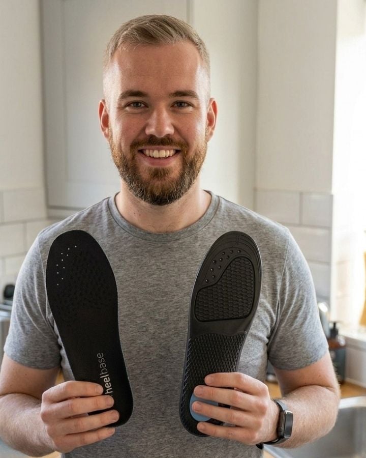 Luke holding a pair of HeelBase Stance insoles