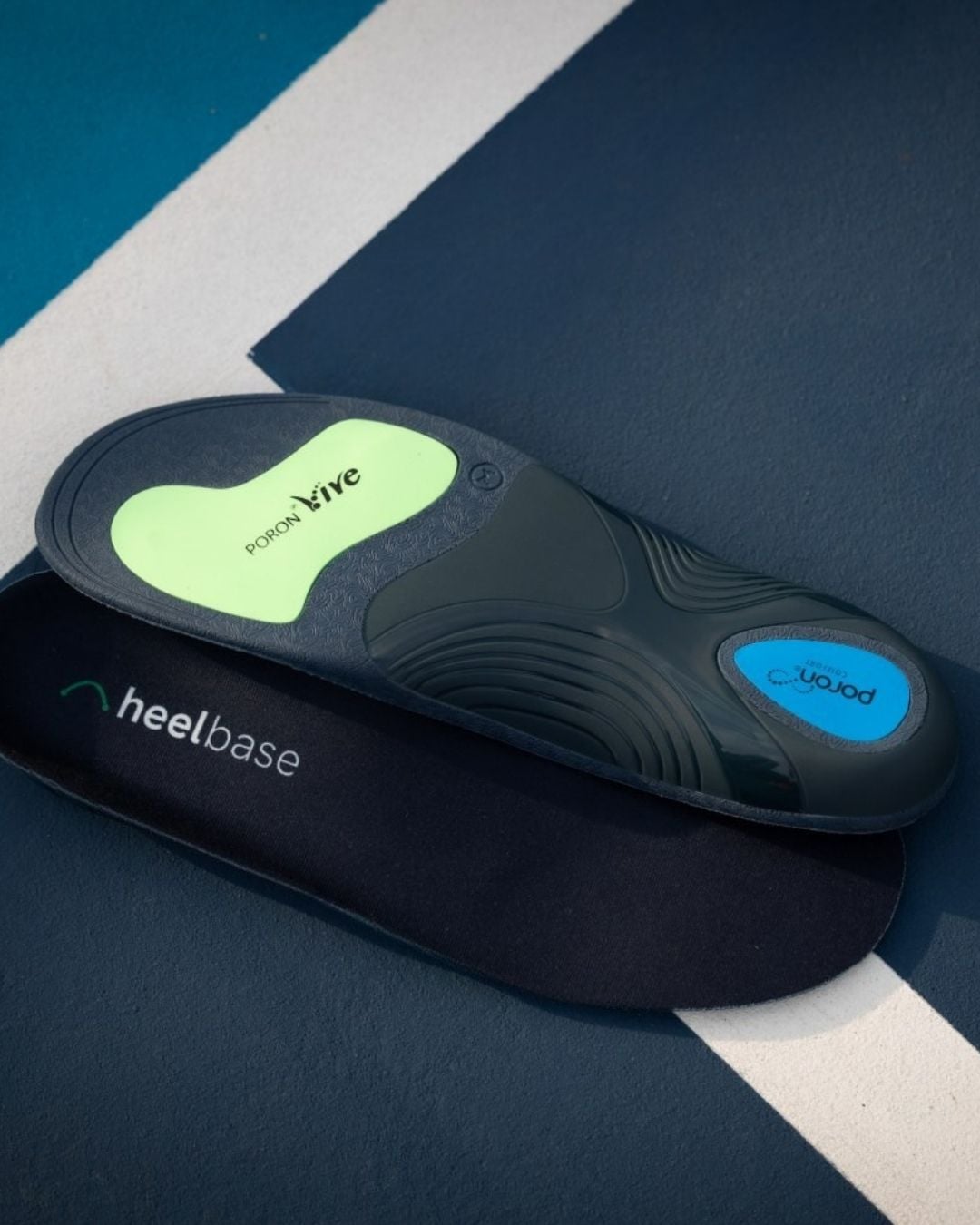 HeelBase Apex insoles showing the heel and forefoot PORON impact pads