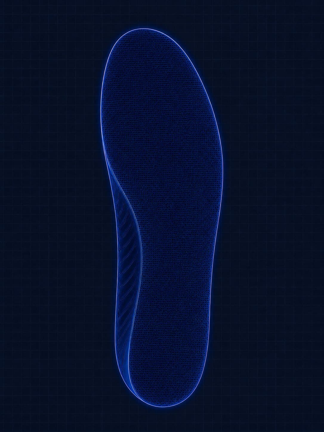 Technical top view of the HeelBase Drive insole showing its printed lattice structure